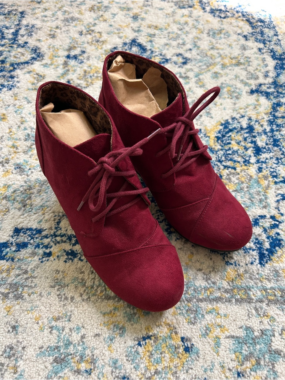 Maurices Wine Lace-Up Ankle Boots